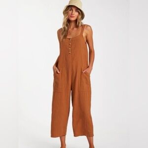 Billabong Burnt Orange Linen Button Down XS Jumper Jumpsuit